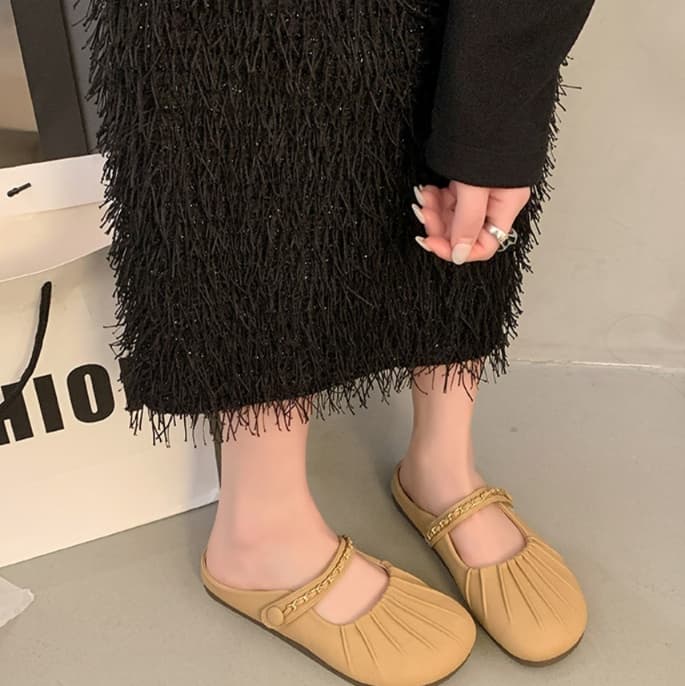 スリッポン レディース チェーンストラップ付き折り畳みスリッポン
