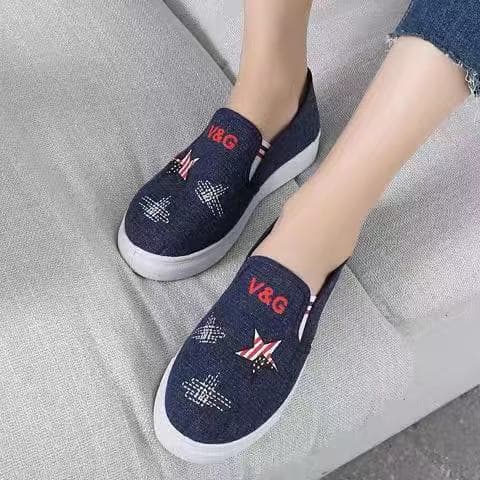 星柄刺繍入りデニムスリッポン