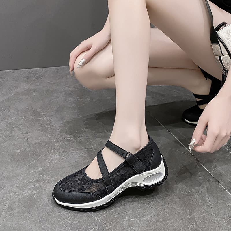 メッシュレース 厚底スリッポン